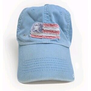 LIFE IS GOOD Blue Denim Distressed American Flag Adjustable Unisex Hat Cap
